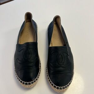 Chanel leather espadrille flats